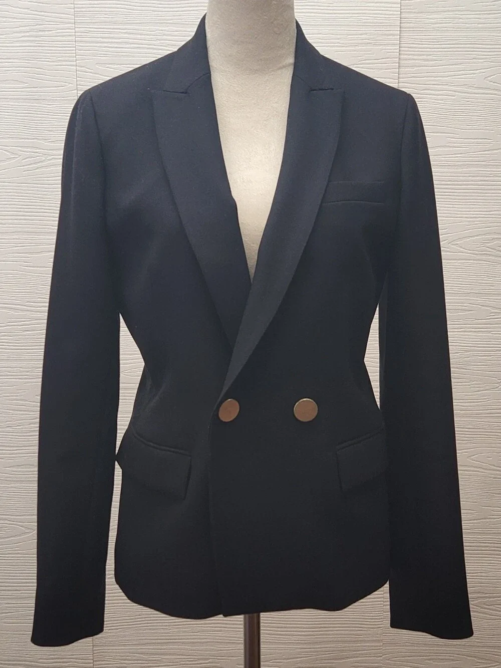 J.Crew Dover Italian Wool Double Breasted Blazer Navy Blue Gold Buttons Sz 6